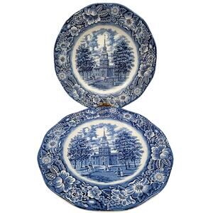 Staffordshire Vintage Liberty‎ Blue 1776 Colonial Transferware 2 Dinner Plate 10